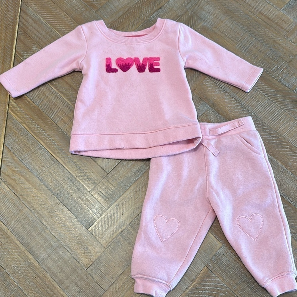 George Baby Love Graphic Crewneck Top & Joggers with Heart Knees Sweatsuit Set
